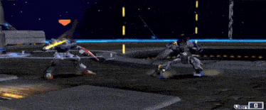 a video game shows a robot fighting another robot