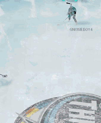 a hockey game is being played on a ice rink with a goalie in the background