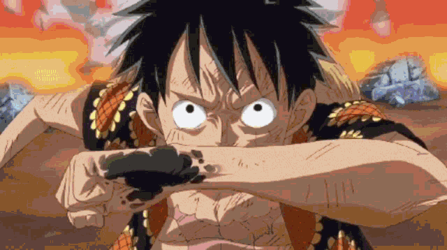 monkey d luffy from one piece is shown in a close up of his fist