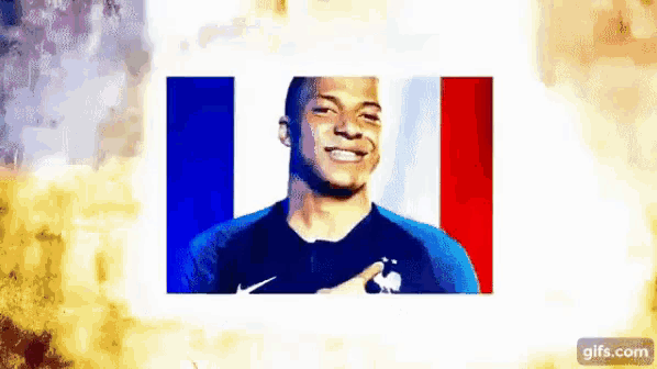 a gif of a man with a french flag in the background