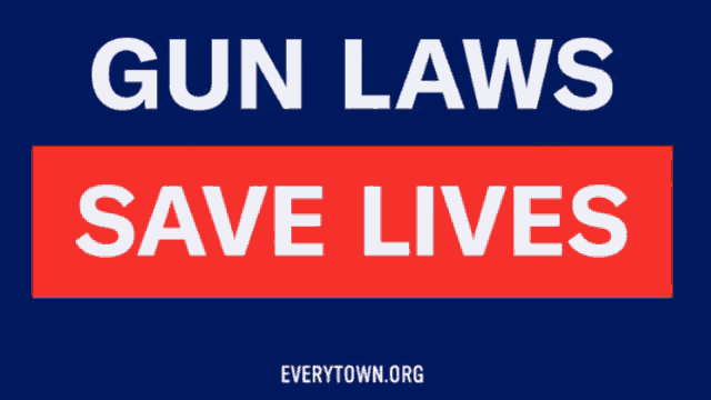 a blue sign that says gun laws save lives