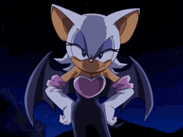 a cartoon character with a heart on her chest is standing with her hands on her hips
