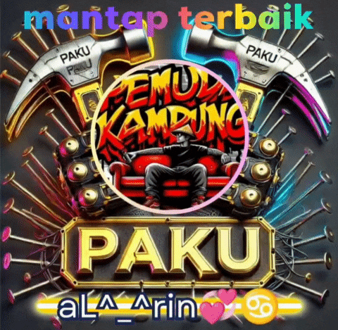 a colorful logo with a man sitting on a couch and the name paku