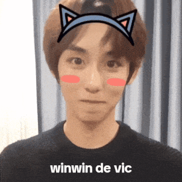 a young man with a cat ear headband on his head and winwin de vic below him
