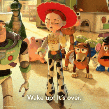 jessie from toy story is standing next to buzz lightyear
