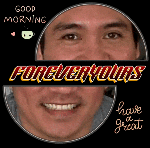 a picture of a man with the words " forever yours " on the bottom