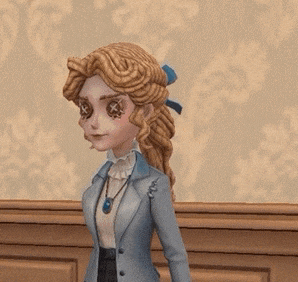 a cartoon character is wearing a blue suit and holding a black object in her hand .