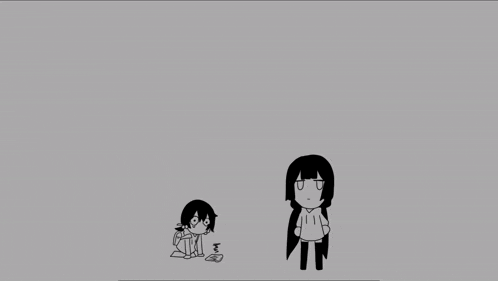 a black and white drawing of a girl standing next to another girl .