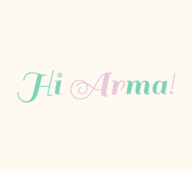 a white background with the word hi arma written in a colorful font