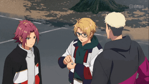 a group of anime characters standing next to each other with a watermark that says emojii