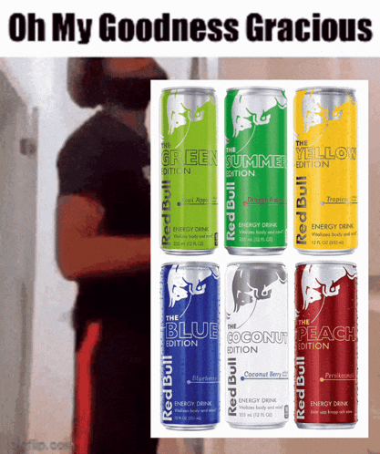 several cans of red bull energy drinks are displayed on a white background