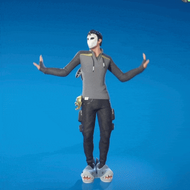 a man wearing a mask and shark slippers is standing on a blue surface