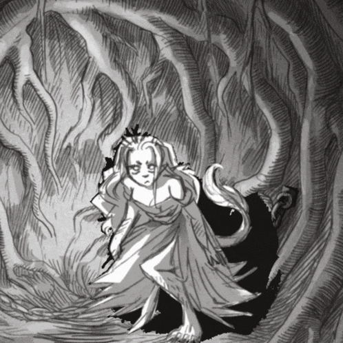 a black and white drawing of a woman in a dress