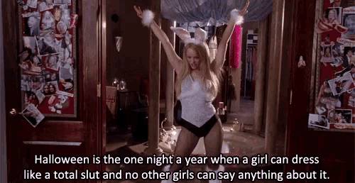 a woman in a bunny costume says halloween is the one night a year when a girl can dress like a total slut