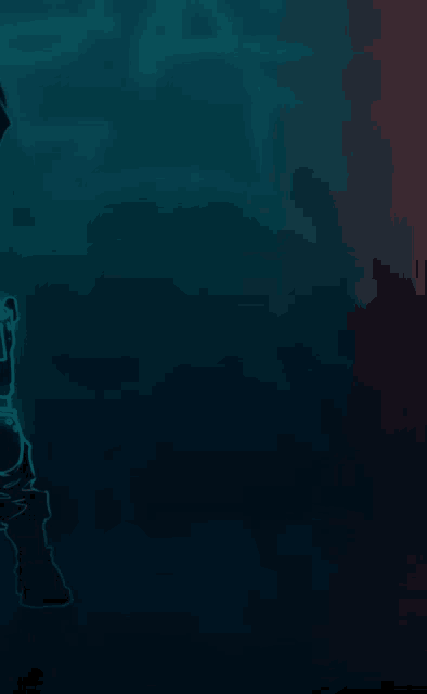 a dark blue background with a glowing outline of a person