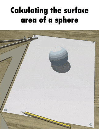 a drawing of a ball on a piece of paper with the words calculating the surface area of a sphere below it