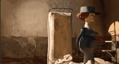 a cartoon nurse is standing next to a bed