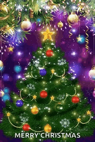 a christmas tree with decorations and a star on top