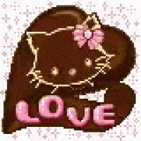 a pixel art of a hello kitty with a pink flower on her head and the word love .