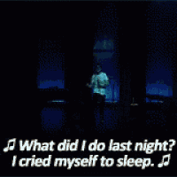 a blue background with a quote that says what did i do last night ? i cried myself to sleep .