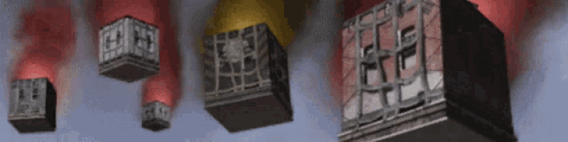 a bunch of blocks are floating in the air and one of them has the number 13