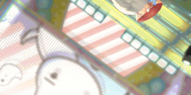 a blurred image of a carnival ride with a white dog
