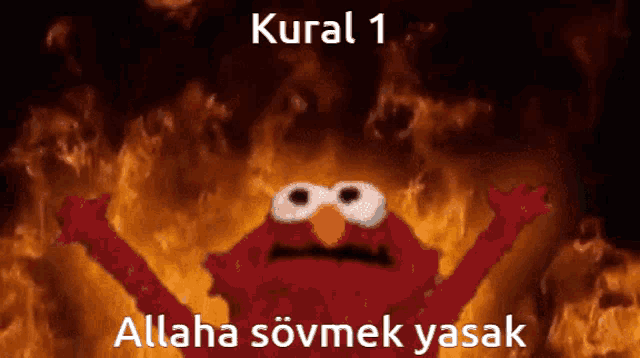 elmo is standing in front of a fire with the words kural 1