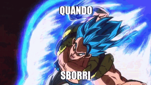 a cartoon of a man with blue hair and the words quando sborro on the bottom