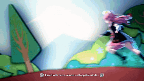 a cartoon of a girl running with the words " faced with fierce almost unstoppable winds "