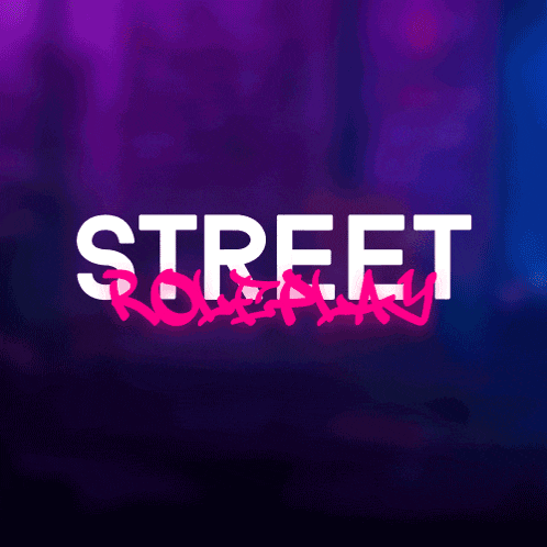 the word street is written in white on a purple and blue background