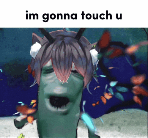 a picture of a girl with horns and the words im gonna touch u