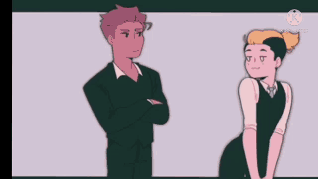 a man and a woman are dancing in a cartoon .