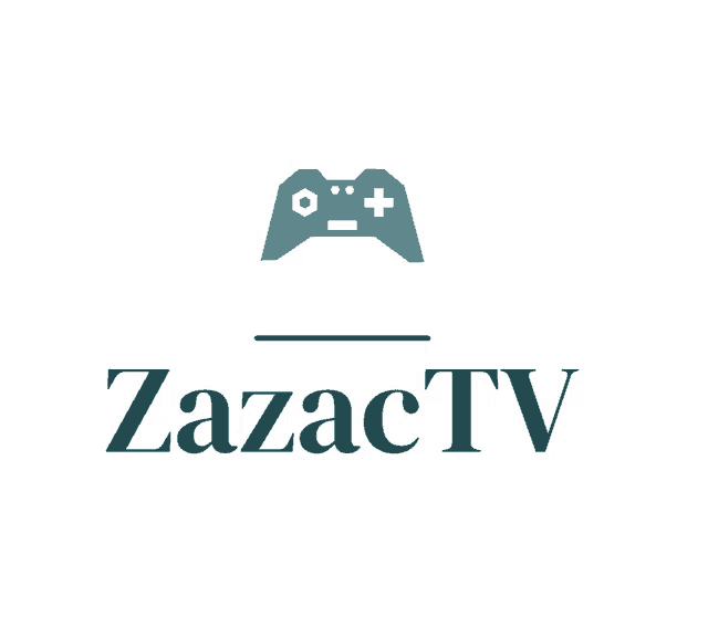 a logo for zazactv with a game controller on top