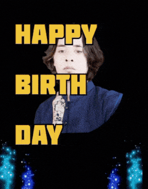 a picture of a boy with fireworks behind him and the words happy birthday