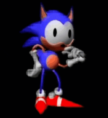 a computer generated image of a cartoon character , sonic the hedgehog , standing on a black background .