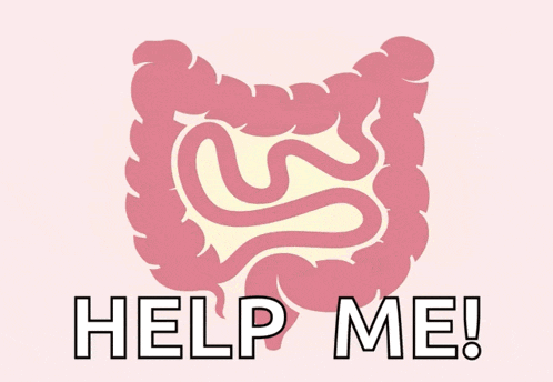 an illustration of a large intestine with the words help me