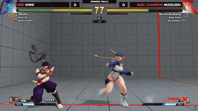 a video game screen shows the winners finals between end shine and 3dolla