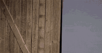 a man giving a thumbs up while peeking out of a wooden door