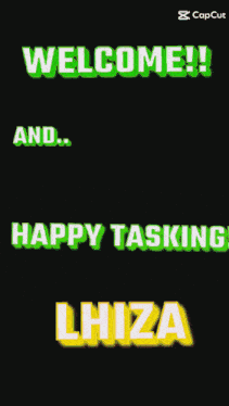 a picture of a woman with the words welcome and happy tasking