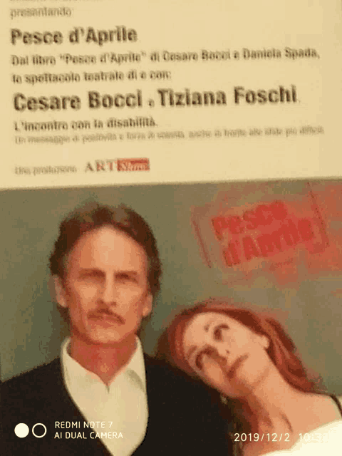 a poster for pesce d' aprile features a man and woman