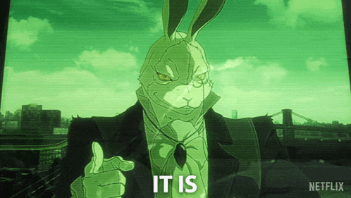 a cartoon of a rabbit pointing at the camera with the words it is netflix on the bottom