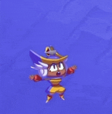 a cartoon character wearing a pirate hat is flying through the air