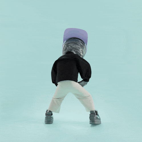 a cartoon character wearing a purple hat and a black jacket