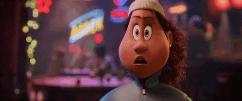 a cartoon character with a surprised look on his face is wearing a hat