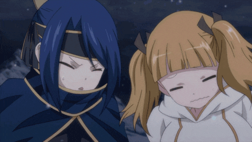 two anime characters are standing next to each other