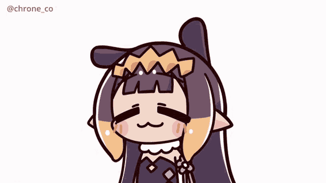 a cartoon drawing of a girl with purple hair and a crown on her head