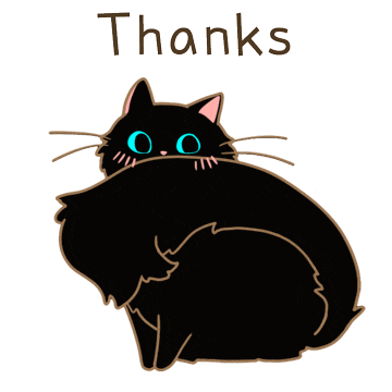 a black cat with blue eyes says thanks