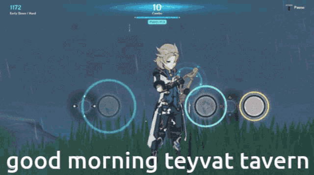 a screenshot of a video game with the words " good morning teyvat tavern "