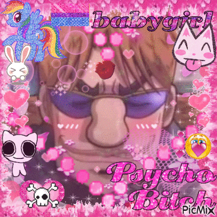 a picture of a man wearing sunglasses and surrounded by pink hearts and cartoon characters .