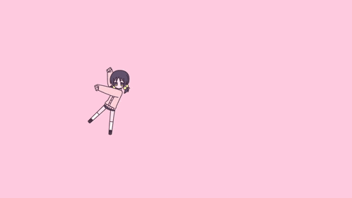 a girl is dancing on a pink background .